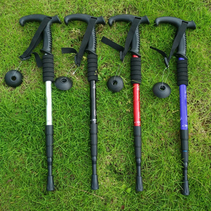 Bâton de marche unisexe en aluminium anti-choc pour la randonnée et le trekking, avec poignée en caoutchouc de type T, réglable en carbone, pour la vente en gros - Product Image 1