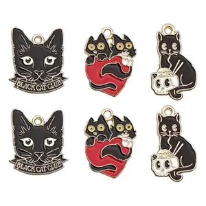 Cute Cat Enamel Charm Pendant Skeleton Cat, Cat Head, Love Cat Charm DIY Making Necklace Bracelet Earring Keychain Decoration