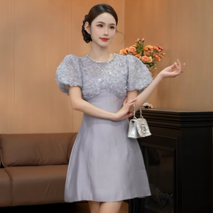 3876 <span class=keywords><strong>Jin</strong></span> Fen Shi Jia Elegante Abito di Alta Gamma con Paillettes, Vita Stretta, Vestibilità Slim, Linea ad A, Maniche Corte, Stile Francese di Nicchia per Celebrità - Product Image 2