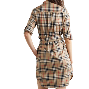 Bán Buôn Phụ Nữ Đáng Yêu Giản Dị Ngắn Tay Áo Ren-up Sọc In Mini Áo Váy Phụ Nữ T-Shirt Ăn Mặc Với Túi - Product Image 3