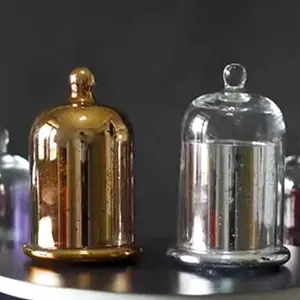 Fabrik Schlussverkauf Dekor Kuppel Luxus durchsichtig handgeblasen Halter Kerze Glasgefäße mit Deckel