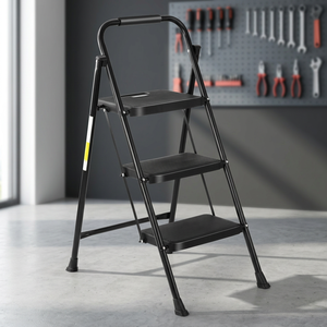 Industrial <b>Folding</b> Ladder <b>Stools</b> 3-<b>Step</b> Aluminum Wide Platform Thick Rubber Feet Heavy Duty Portable 330 Lbs Capacity 6FT - Product Image 2