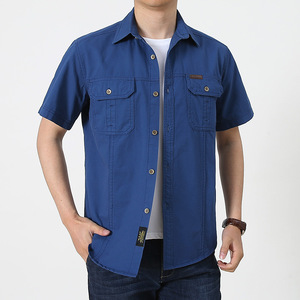 Camisa Casual Transpirable de Verano para Hombre, Blusa de Trabajo de Algodón de Manga Corta, Color Sólido, con Botones y Bolsillos, Venta al por Mayor - Product Image 5