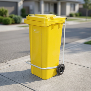 Yellow Rectangular Wheeled Outdoor Dust <b>Bin</b> With <b>Lid</b> Recycling Garbage Storage Bucket - Product Image 2