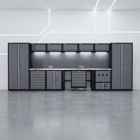Système d'armoires de garage 8 pièces en direct d'usine avec armoire haute, coffres mobiles, établi en acier inoxydable et panneau perforé complet