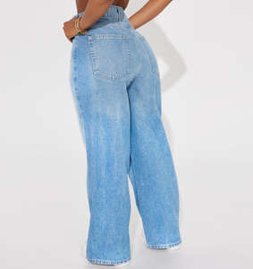 Jeans <span class=keywords><strong>Donna</strong></span> Personalizzati a Gamba Dritta e Vita Alta Vendita Diretta dalla Fabbrica, <span class=keywords><strong>Pantaloni</strong></span> <span class=keywords><strong>Classici</strong></span> in Denim Larghi e Comodi - Product Image 3