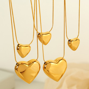 Heart Shaped Pendant <b>Necklace</b> 18k Gold Plated Large <b>Small</b> Size Unisex Everyday Wear Fine Jewelry - Product Image 1