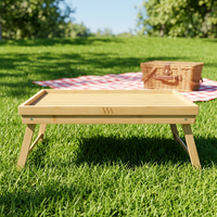 Table de lit pliante en bambou avec pieds pour servir le petit-déjeuner et support pour ordinateur portable