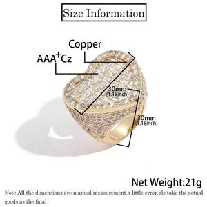 Anillo de Corazón Vertical con Zirconia Estilo Hipster Urbano, Anillo de Corazón Personalizado con Zirconia Estilo Hip Hop al por Mayor - Product Image 2