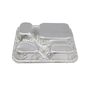 Disposable 4-Compartment Aluminum <strong>Foil</strong> <strong>Containers</strong> Divided Rectangular Takeout Food and Baking Tray Cover - Product Image 5