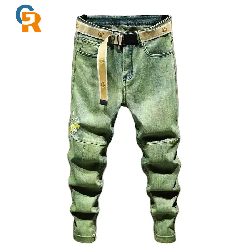 Popular Oem Customized Men's Stretch Jeans Printed Casual Army Green High Quality Fashion Denim Jeans Men's Brand Pants