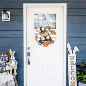Easter Wooden Doorplate Circular Hanging Sign With Bunny And Egg <b>Decorations</b> <b>Home</b> <b>Decoration</b> Multi Piece Package - Product Image 3