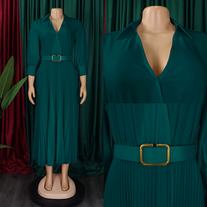 <span class=keywords><strong>Vestidos</strong></span> Casuales Modernos C8622 para <span class=keywords><strong>Mujer</strong></span>, Elegantes <span class=keywords><strong>Vestidos</strong></span> Largos con Cuello en V y Pliegues, Vestido de Oficina para <span class=keywords><strong>Mujer</strong></span> con Cinturón - Product Image 3