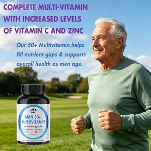 Complément alimentaire multivitaminé pour hommes 50+ en comprimés, marque privée OEM, avec vitamines A, C, E, B6, B12, Calcium et Vitamine D pour la santé immunitaire - Product Image 4