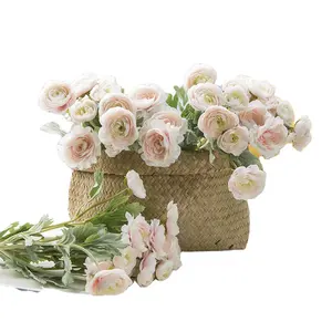 2024 50 सेमी/19 इंच लोकप्रिय नई कृत्रिम चाय गुलाब बेबी गुलाबी फूल कपड़ा फूल रैननकुलस