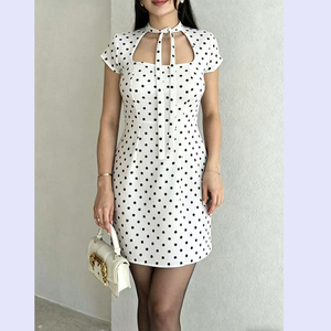 <span class=keywords><strong>Vestido</strong></span> Mini Vintage con Estampado <span class=keywords><strong>de</strong></span> Puntos <span class=keywords><strong>para</strong></span> Mujer, Cuello Cuadrado, Manga Corta, Corte en A, <span class=keywords><strong>para</strong></span> Bodas, Fiestas, Verano 2026 - Product Image 2