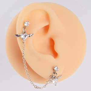 YW Angel Heart Zircon <span class=keywords><strong>Tragus</strong></span> Helix <span class=keywords><strong>Piercing</strong></span> <span class=keywords><strong>Double</strong></span> chaîne lien Lobe <span class=keywords><strong>oreille</strong></span> clou en acier inoxydable <span class=keywords><strong>oreille</strong></span> <span class=keywords><strong>Piercing</strong></span> boucles d'oreilles - Product Image 6