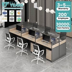Modern L-Shaped Office Cubicle Workstation for 3 Staff Adjustable <b>Wood</b> Table Top Panel with Metal Frame for Work <b>Desk</b> - Product Image 1