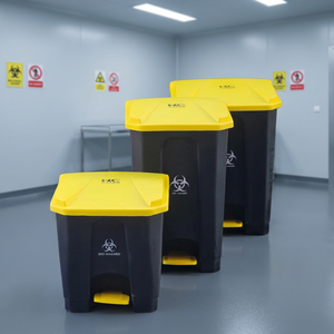 Medical Foot Pedal Waste <b>Bin</b> Rectangular Black Yellow <b>Lid</b> Biohazard Label Indoor/Outdoor Home Use PP Material KC Green GR818 - Product Image 4