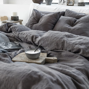 Set di Biancheria da Letto 3 Pezzi in Lino Francese 100%, <span class=keywords><strong>Tinta</strong></span> <span class=keywords><strong>Unita</strong></span>, Traspirante e Rinfrescante, Federe Antibatteriche, <span class=keywords><strong>Copripiumino</strong></span> di Lusso per Casa - Product Image 3