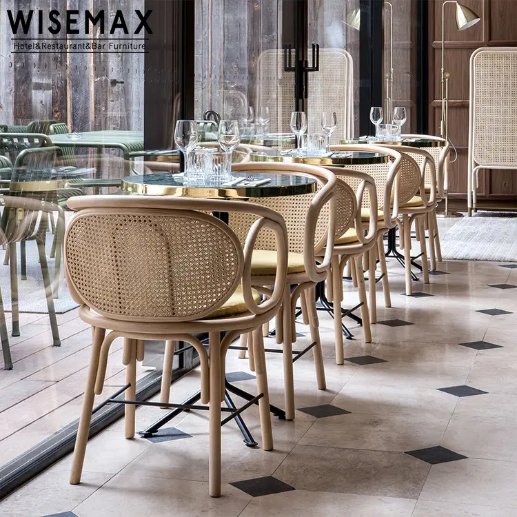 WISEMAX Nordic New Style Massivholz Esszimmers tuhl Restaurant Cane Rattan Dininig Stuhl Thonet Style Stuhl mit Rattan Sitz