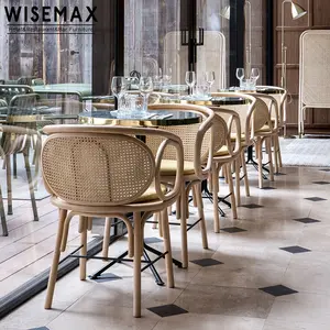 WISEMAX, nuevo estilo nórdico, silla de comedor de madera maciza, silla de comedor de ratán de caña de restaurante, silla de estilo Thonet con asiento de ratán