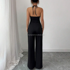 Combinaison Femme Personnalisée OEM à Col Halter, Sexy, Bicolore, Pantalon Large, Élégante, Grande Taille, Tenue de Soirée - Product Image 3