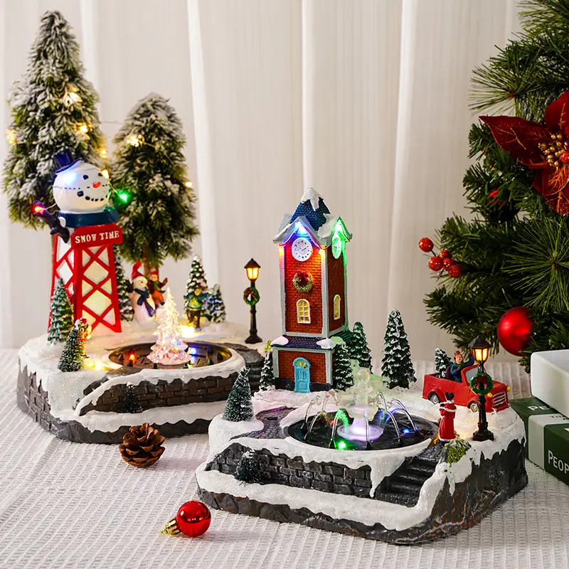 Christmas house Collectible decor building house gifts Crafted Polyresin Figurine with Music LED Light Christmas Village Display