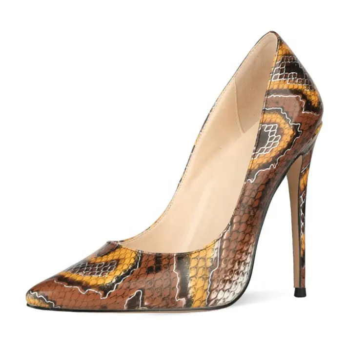 Stampe in pelle di serpente di alta qualità scarpe da donna con punta a punta scarpe tacchi a spillo alti Slip On abito da festa scarpe da donna