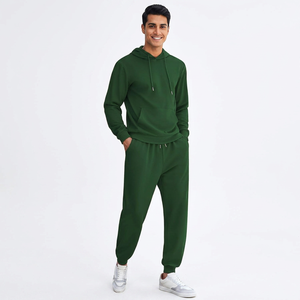 Premium 420GSM <b>Brushed</b> Cotton Tracksuit Men Crew Neck Sweatshirt Joggers Embroidery Badge Heather Grey Casual Wear - Product Image 1