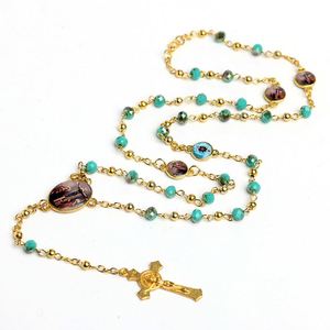 Rosario con Cruz, Cuentas de Vidrio de Colores, Virgen María, Cuentas de Oración Cristianas, Procesamiento y Personalización - Product Image 2