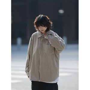 Chemise à manches longues à rayures verticales printemps/automne - Chic, ample, rétro et décontractée - Product Image 4