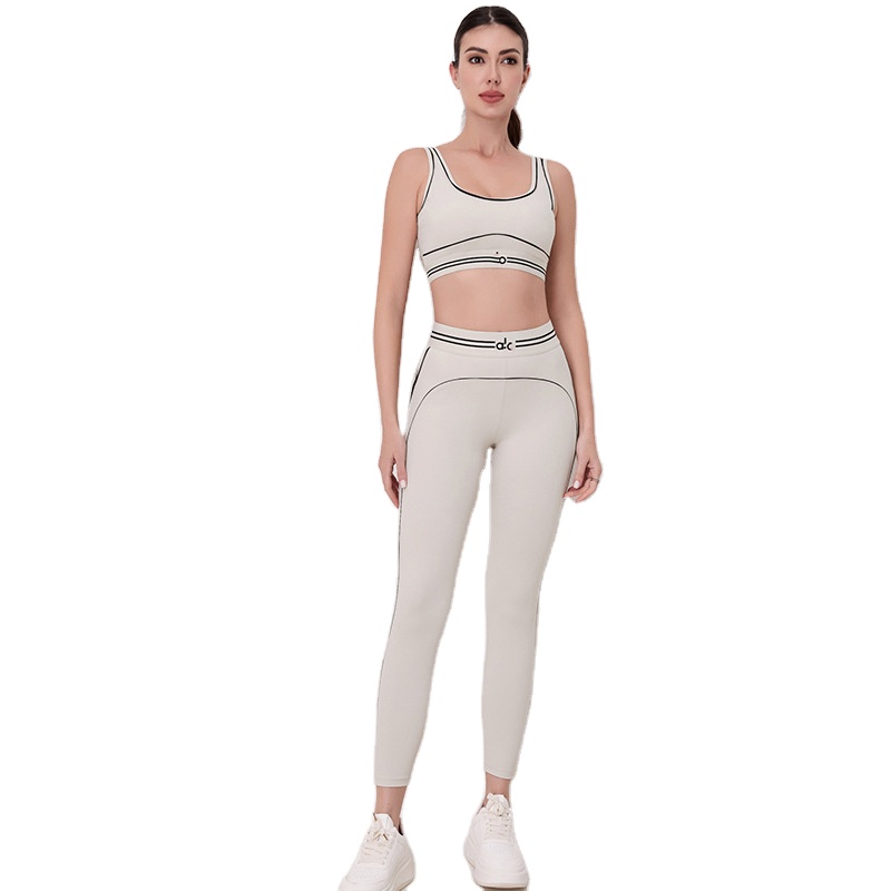 Women's Yoga Wear, High-waisted Yoga Pants + Sports Top (two-piece Set), Striped Patchwork Color Contrast