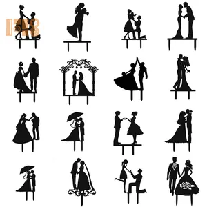 Décorations de gâteaux de mariage multistyles, drapeaux en acrylique noir monogramme Mr & <span class=keywords><strong>Mrs</strong></span> Wedding Cake, Fournisseurs de fêtes d'anniversaire de mariage - Product Image 1