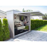 Ganzjahres-Outdoor-Küchenschrank-Pergola aus 304 Edelstahl, wetterfeste BBQ-Insel mit Grill, Spüle und Kühlschrank für den Garten