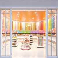 Comptoir de présentation lumineux LED coloré personnalisé pour confiserie, mobilier de magasin de détail écologique
