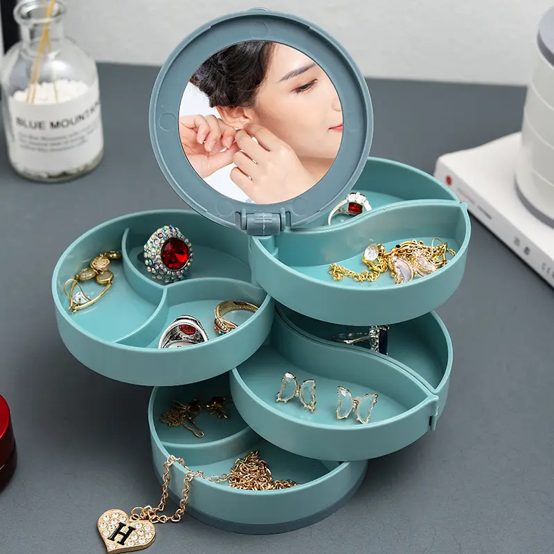 New Round Rotating Four Layers Round Jewelry Box Convenient Organizer Jewelry Storage Box