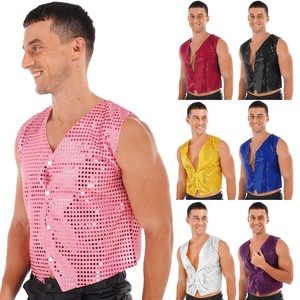 Mens Women Unisex <b>Party</b> Stage Performance Costumes Manufacturer Glittery <b>Sequins</b> Vest V Neck Waistcoat <b>Top</b> Jacket Dance Carnival - Product Image 1