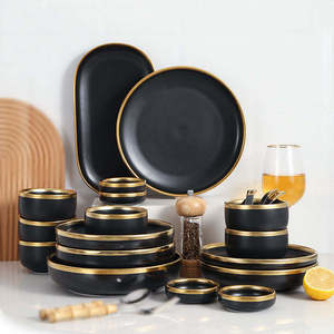 Service de table nordique en céramique à bordure dorée, vente en gros pour hôtel - Product Image 3