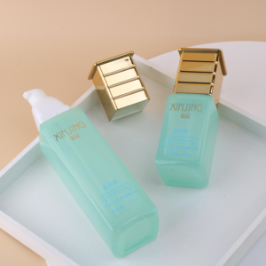 Bottle Plastic Plastic High Quality 30ml 40ml 120ml Green Empty Cosmetic Packaging Square Skincare Bottle Set With Gold Plastic Cover