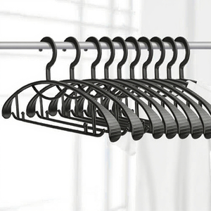 Black <b>Plastic</b> Clothing Hangers Non-Slip Rectangle Design Wardrobe Use Space Saving Minimalist Style <b>Hooks</b> & Rails - Product Image 3
