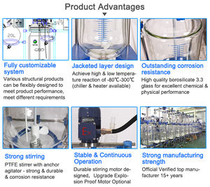 Glass Reactor with High Torque <b>Stirrer</b> for Viscous Liquids 5L Capacity Multi-Voltage High Safety - Product Image 4