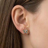 Boucles d'oreilles clous ZG élégantes en laiton ajouré avec pierres précieuses en forme de poire et papillon, bijoux raffinés pour femme, usage quotidien