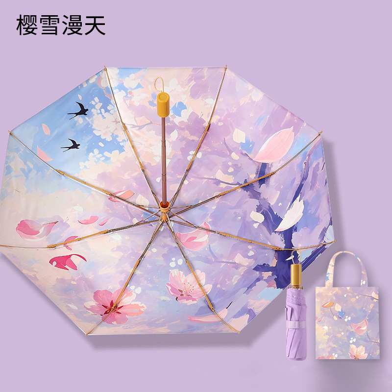 Tige de parapluie dorée à 8 os Sakura Snow Sky-8