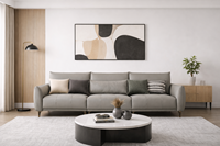 Canapé en cuir de luxe scandinave moderne, mousse haute densité, trois sièges profonds, design minimaliste et élégant pour salon