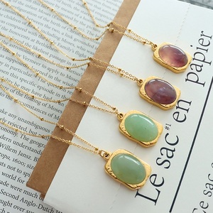 Collar con colgante ovalado de piedra de ágata Natural chapado en oro de 18k, cadena de eslabones de acero inoxidable, gargantilla de ónix, gran oferta europea - Product Image 4