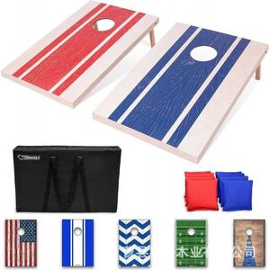 Jeu de Cornhole en bois avec sacs de lancer pour utilisation en extérieur et en intérieur, plateau de jeu de 48x24 pouces avec motif drapeau américain - Product Image 3