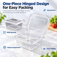 Transparante vierkante scharnierende voedselcontainer, wegwerp clamshell doos voor salade, fruit en afhaalmaaltijden