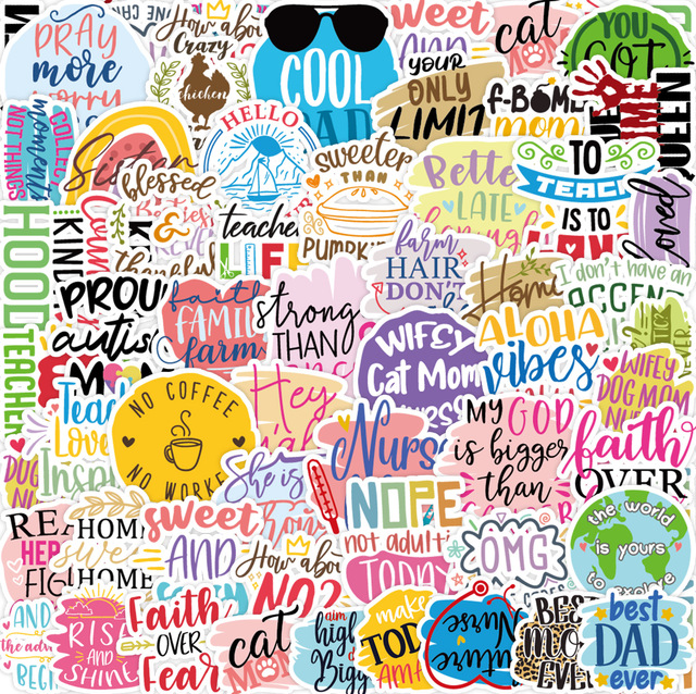 50 Inspirational Phrases Graffiti Stickers Laptop Phone Water Bottle Decorative Stickers Waterproof Hand Tent Stickers Wholesale