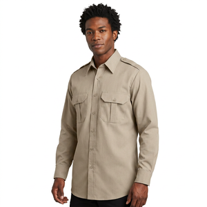 Chemise d'uniforme kaki à manches longues pour homme avec poches poitrine, idéale pour la sécurité, en coton imprimé sérigraphié pour l'été - Product Image 1